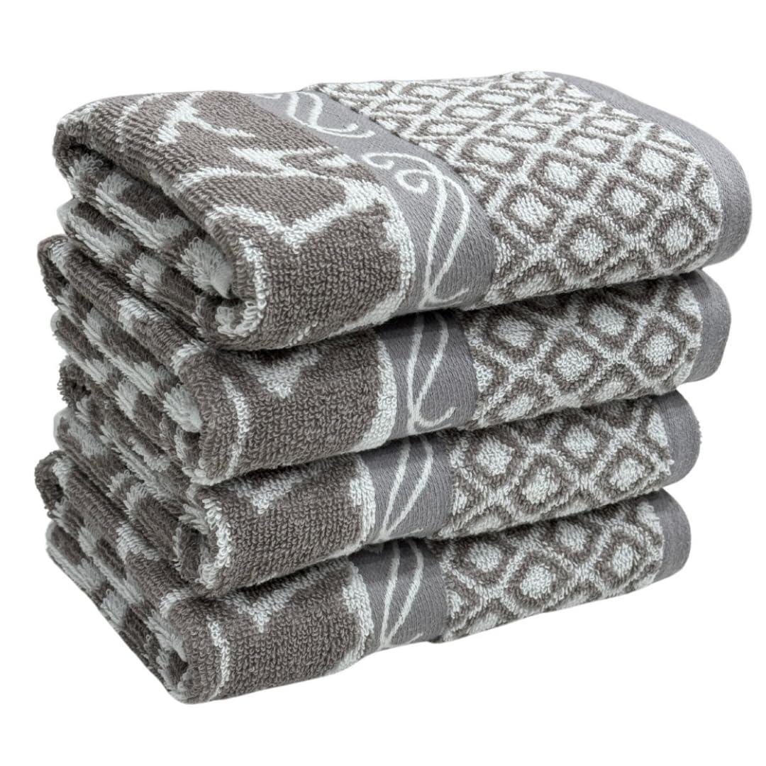Stamio Cotton Hand Towels 490 Gsm | Towel For Men & Women Home Kitchen Use, Gym, Wash Basin, Sports, Travel | Jacquard Towel, Grey (Set Of 4)
