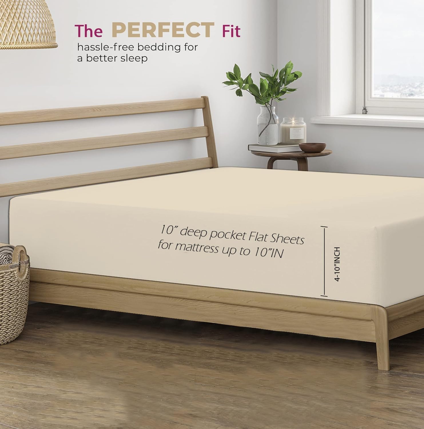 100% Cotton Plain King Size Bedsheet With 2 Pillow Covers | 108 X 108 Inches, Cream | Breathable & Skin Friendly - Soft & Durable For Everyday Use & Bedroom