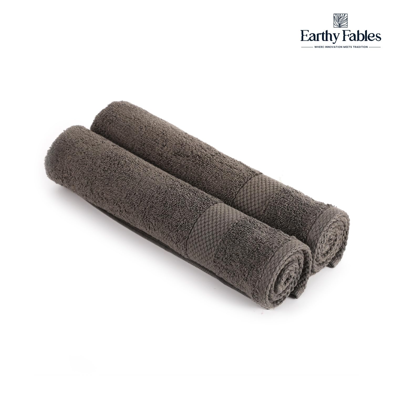 Earthy Fables Premium Hand Towels 600 Gsm | 100% Combed Cotton Ultra Soft Quick Dry & Highly Absorbent, For Home, Gym & Travel | Set Of 2 (Grey)