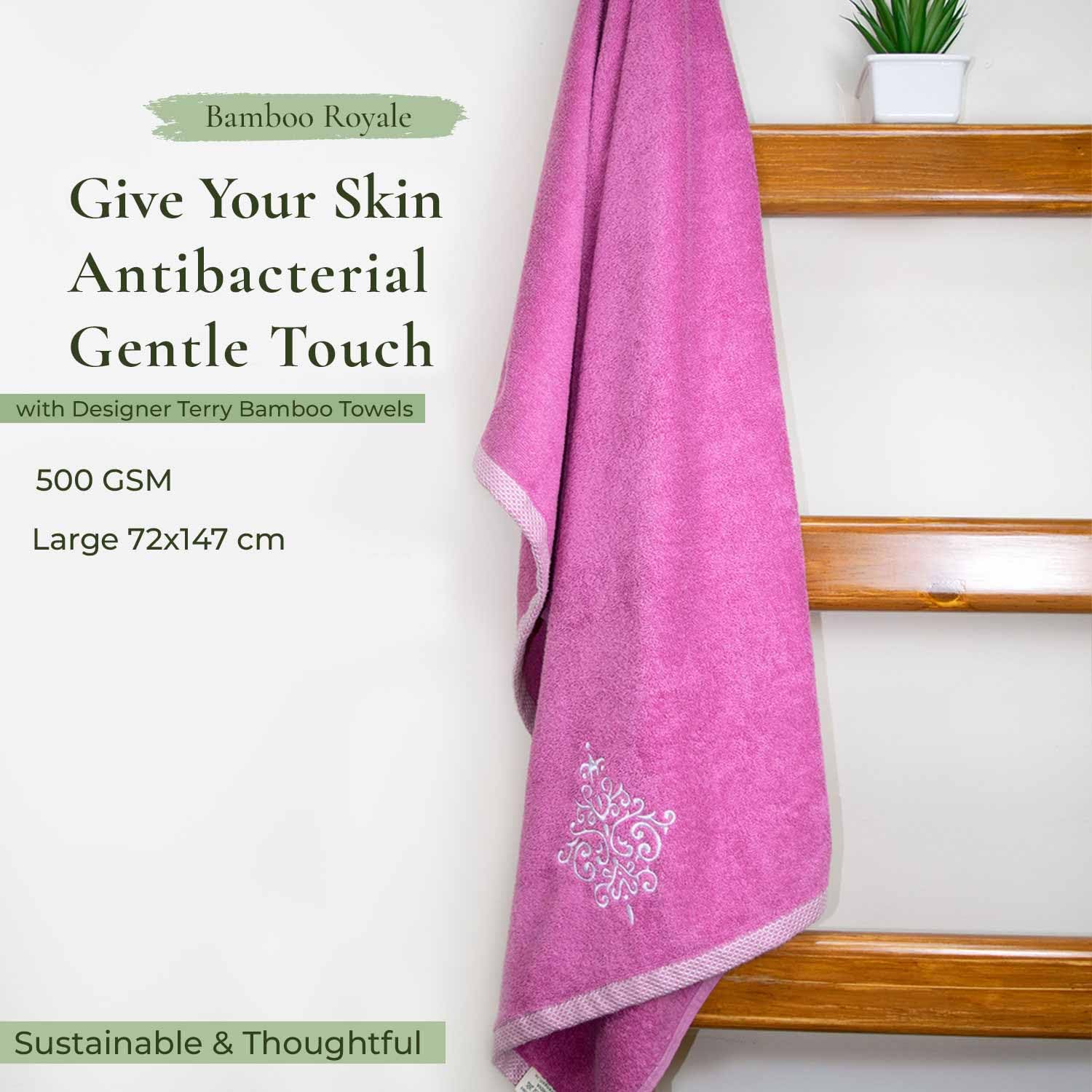 Rangoli 100% Bamboo Bath Towels 500 Gsm | Large Size Ultra Soft, Quick-Absorbent & Eco-Friendly Bath Towels - Purple