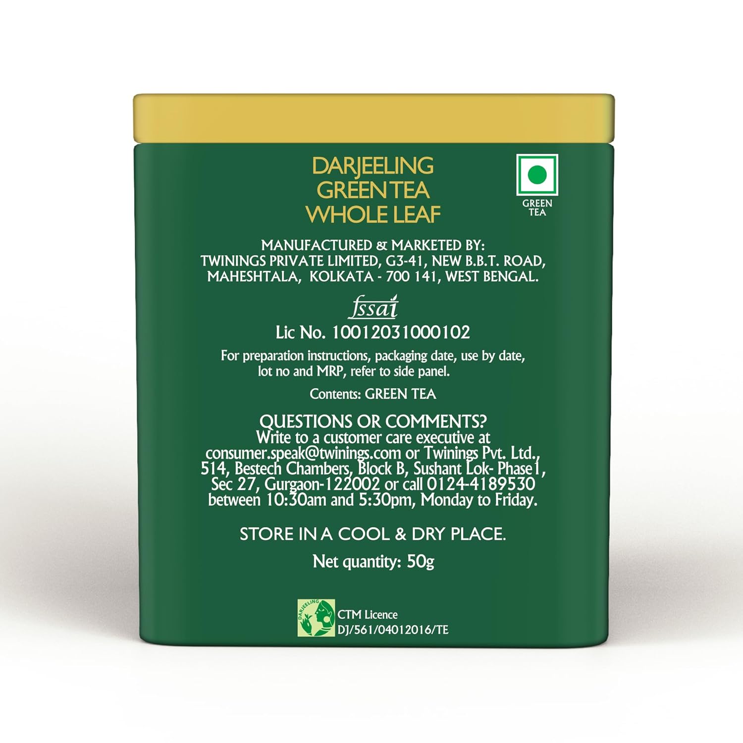 Twinings Darjeeling Whole Leaf Green Tea - 50gm, 1.7 Ounce | Delicate Flavor, Mystical & Enchanting - High Caffeine Loose Leaf Tea | Light Flavor Strength
