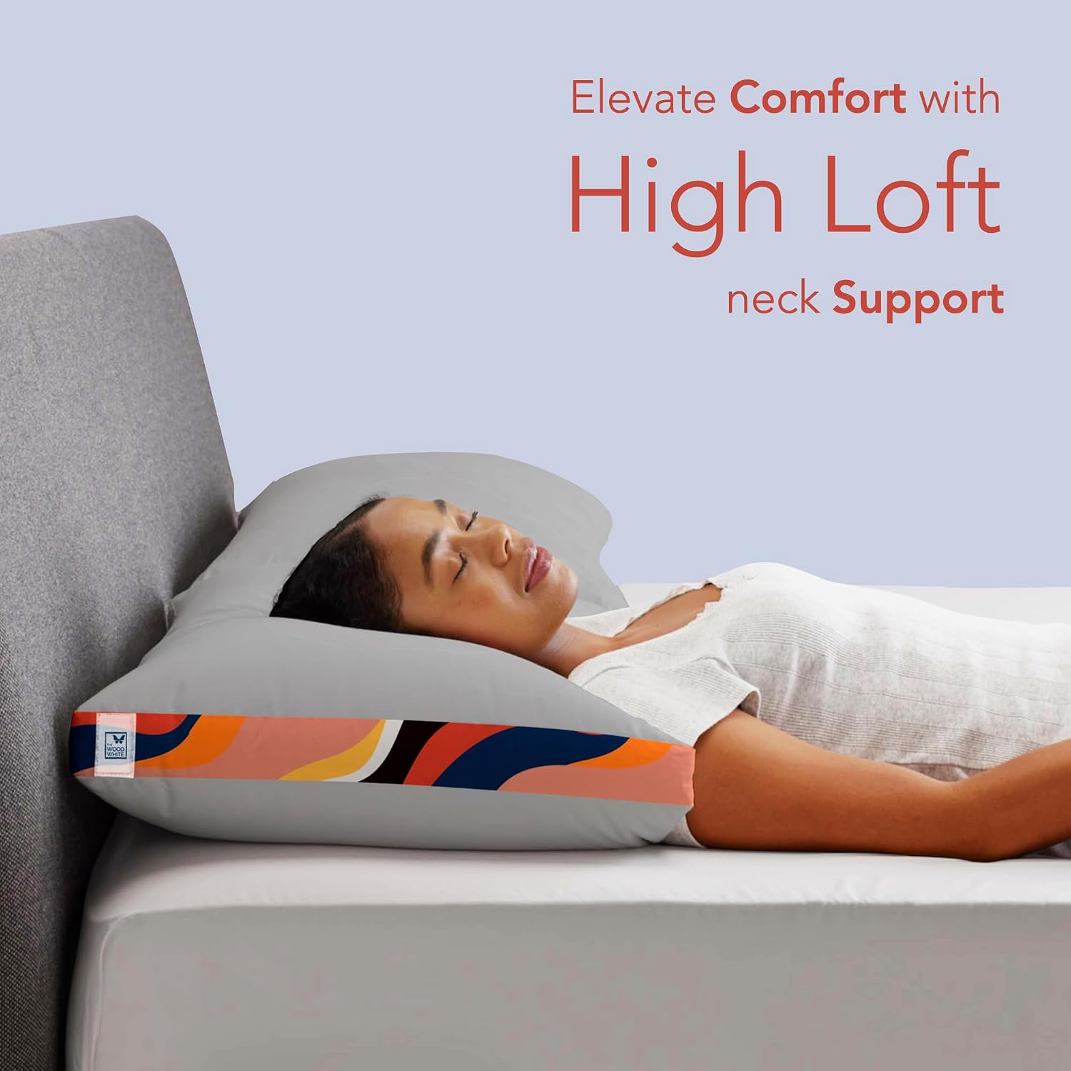 Soft Microfiber High Loft Pillow, Neck Support, Sleep Well In 43 X 69 Cm | Printed Gusset Of Extra 5 Cm Height For Soft Comfortable Sleep, Silver Palette | Bed Pillow, Supportive - Set Of 2