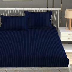 Plain Double Bedsheet For Queen Size With 2 Pillow Covers - 90 X 95 Inches, Navy Blue | Wrinkle Resistant & Soft Skin Safe | All Season Comfort Fabric