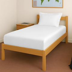 Elastic Fitted Bedsheets Single Bed With 1 Pillow Cover 40 X 78 Inches, White | 400 Thread Count Long Staple Cotton Sateen