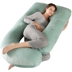 Pregnancy Pillow, Full Body Maternity Pillow For Sleeping, Velvet Light Green | For Back, Hips, Legs, Belly For Pregnant Women | Removable, Washable Cover, Comfortable & Soft Pillow