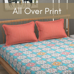 Bedsheet For Queen Size Bed With 2 Pillow Covers - 90 X 100 Inches, Sky Blue & Pink | Soft, Breathable, Wrinkle Free & Fade Resistant