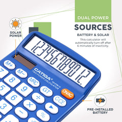 Desktop Calculator 12 Digit With Large LCD Display And Sensitive Button, Solar And Battery Dual Power, Standard Function For Office, Home, School, CD-2786 (Blue)