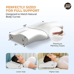 Memory Foam Cervical Neck Pillow, For Pain Relief, Size - 19 X 12 X 4 Inch | Soft Pillow For Improves Posture, Spinal Alignment, Neck Pain Relief | White Jacquard Cover - Pack Of 2