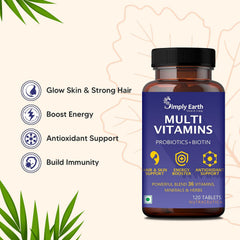Simply Earth Multivitamin For Men & Women | With 7 Vital Blends & 36 Nutrients , Probiotics Vitamin C, Zinc & Biotin | 120 Tablets , 200gm 0.4lbs