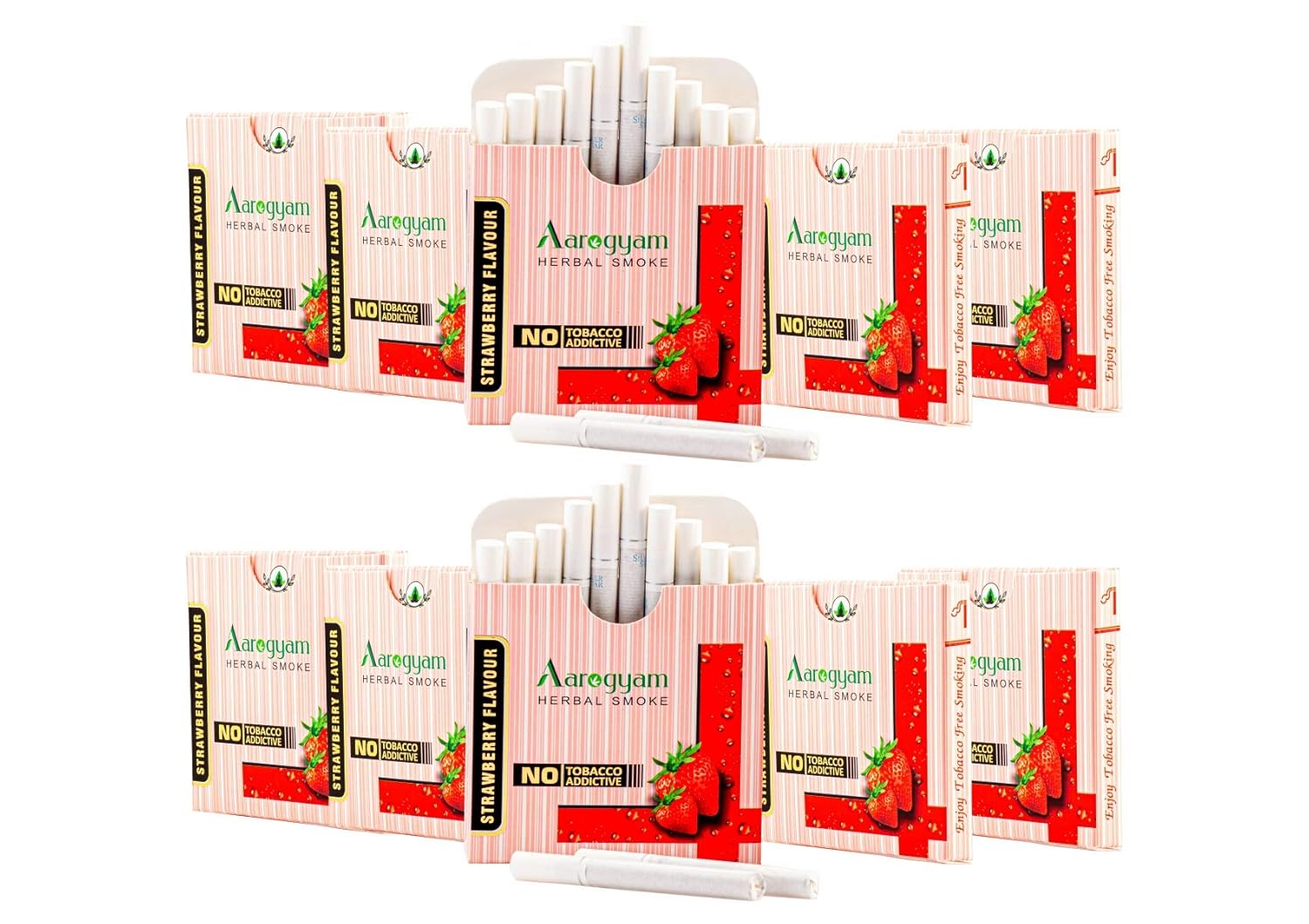 Aarogyam Herbals 100% Tobacco & Nicotine Free Cigarette For Relieve Stress & Mood Enhance Product For Smokers - 10 Sticks In Each Packet Strawberry Flavour Pack Of 10