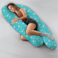 U Shaped Pregnancy Pillow, Maternity Pillow, 100% Cotton Removable Cover, Stardom Cyan | Super Premium Pillow, Versatile Use, Pregnocare Microfibers, Breathable, Comfortable Pillow