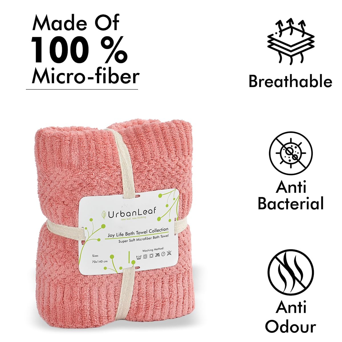 Urbanleaf Microfiber Large Bath Towel 300 Gsm | Quick Dry Super Absorbent Bath Towel For Men & Women (Coral)