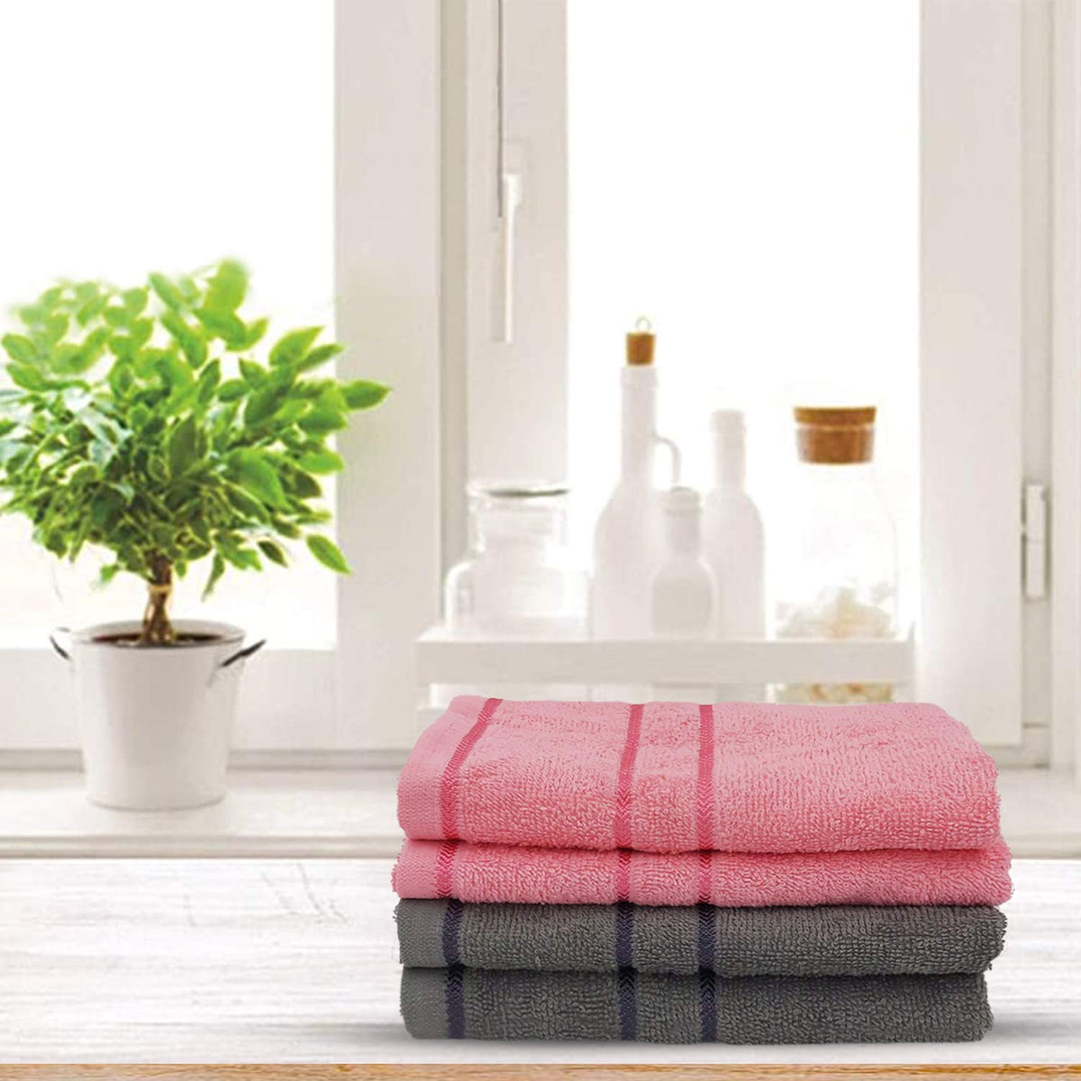 Sassoon Melrose 100% Cotton Hand Towel 800 Gsm | Highly Absorbent, Soft Material Perfect For Daily Use (Grey & Blossom) -4 Piece