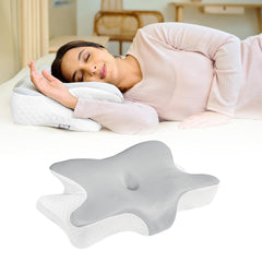 Memory Foam Butterfly Orthopedic Pillow, For Arm Rest & Dual Height, Grey & White | Neck Head & Shoulder Support | Effective For Sleep Disorders, Insomnia, Snoring, Jacquard Cover