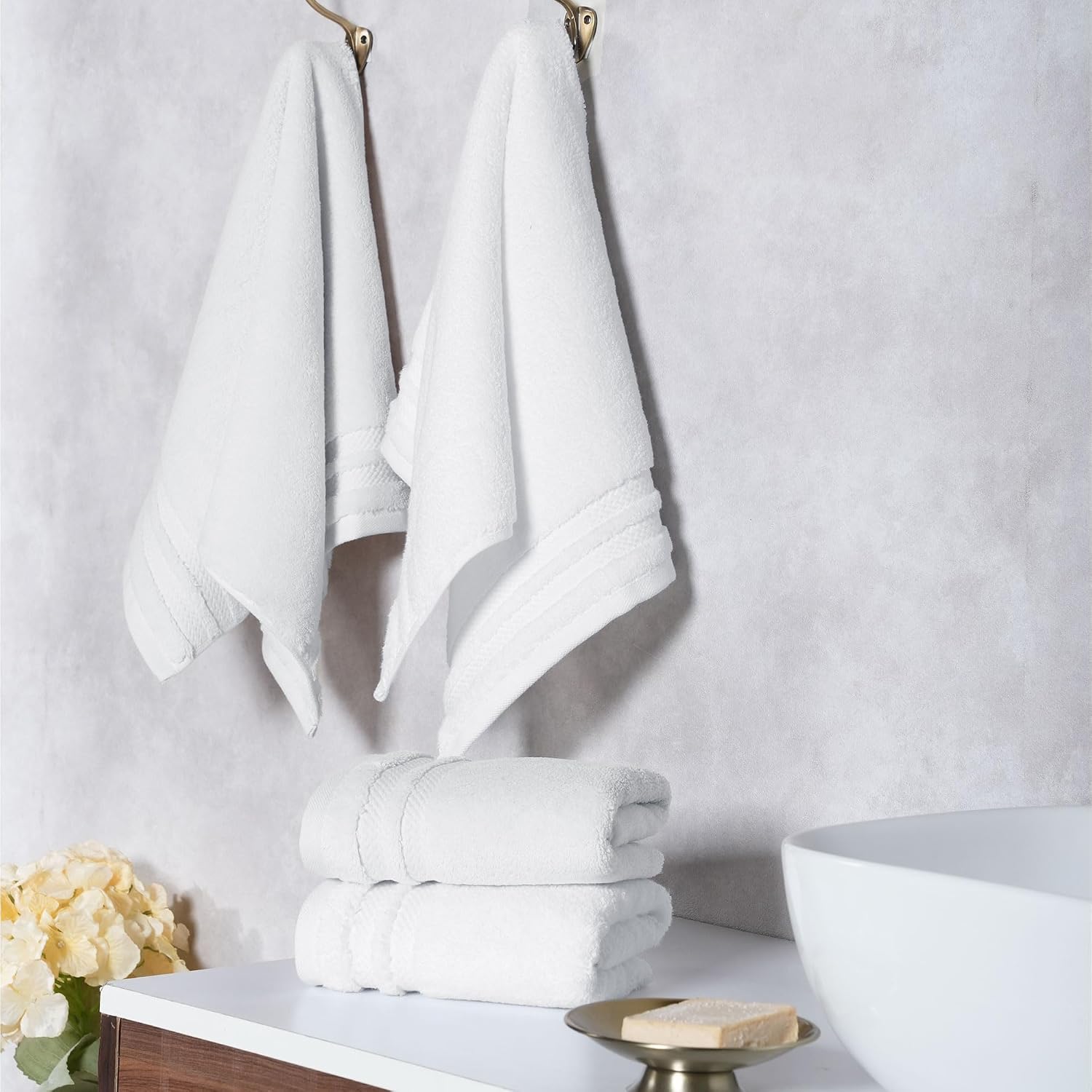 Mytrident Finesse 100% Cotton Hand Towels 800 Gsm (White) -4 Piece