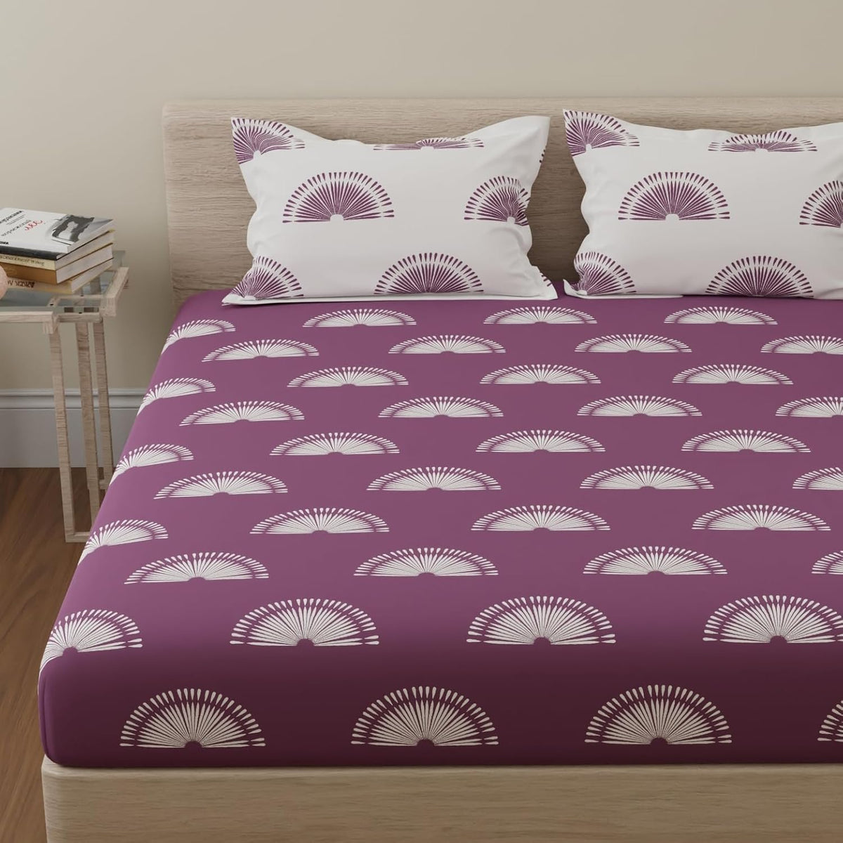 1 Double Bedsheet With 2 Pillow Covers - 88 X 96 Inches, Purple & White | Soft & Comfortable Feel To Your Skin | Do Not Bleach