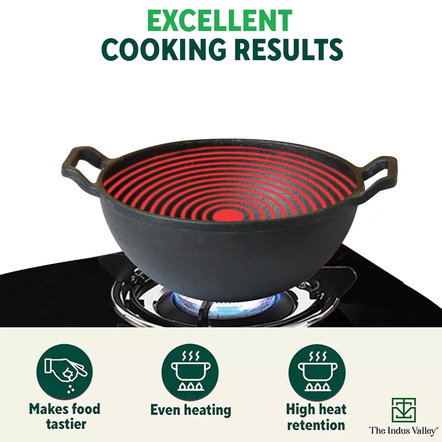 Pre-Seasoned Black Cast Iron Kadai With Curved Handle - Medium, 25cm, 9.8 Inch, 3.2 Liters, 3.3 Kg | Induction Friendly, Naturally Nonstick Kadhai, 100% Pure & Toxin-Free, No Chemical Coating