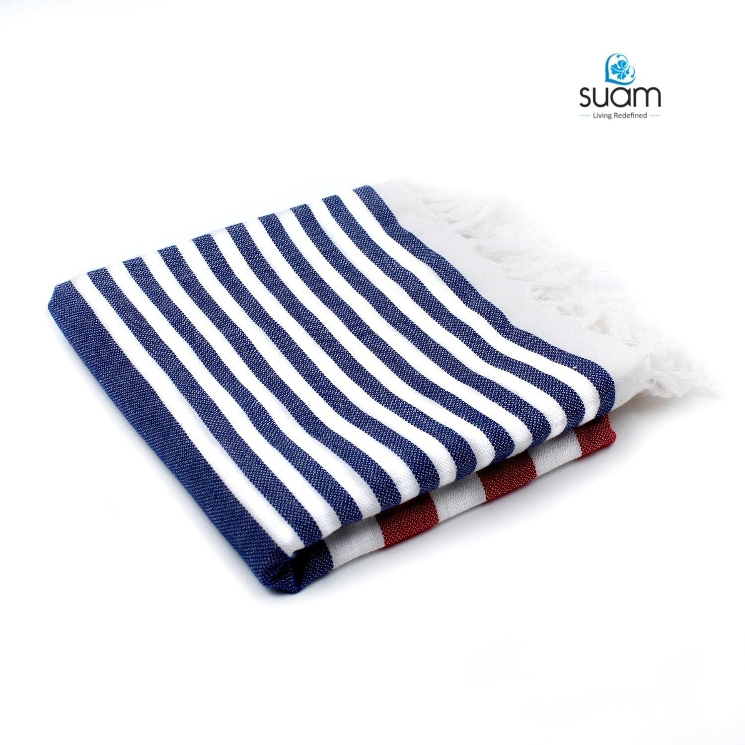 Suam Suntails Lightweight 100% Cotton Bath Towel 400 Gsm | Quick Absorption (Yellow - Lite Blue & Blue - Red, Suntails Towel, Cotton, Standard) - Pack Of 2