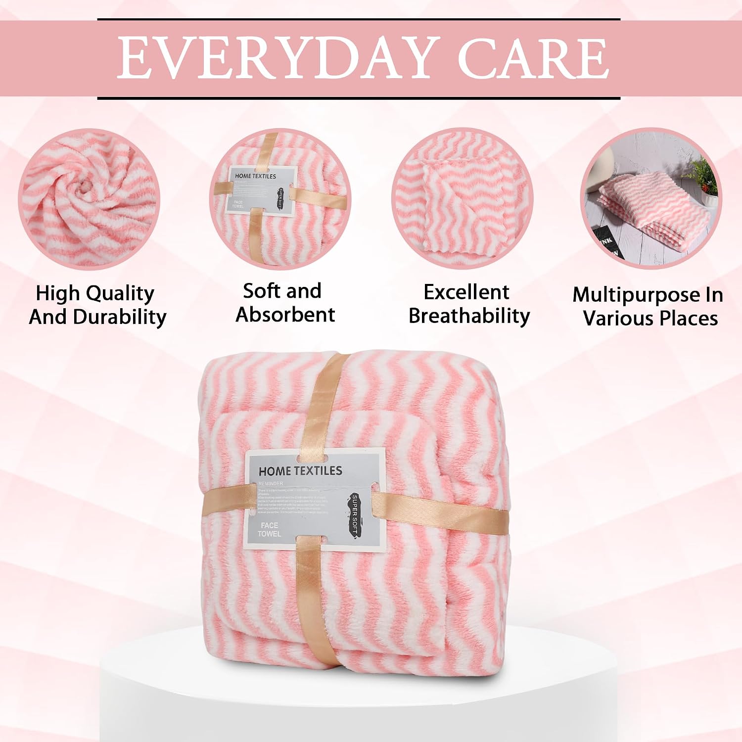 Homecloud Ultra Soft 300 Gsm Bath Towel Set | 3x Softer Than Cotton Towels Ziczac Pink | Highly Absorbent & Ultra Fast Dry | Set Of 2 (1 Bath + 1 Face Towel)