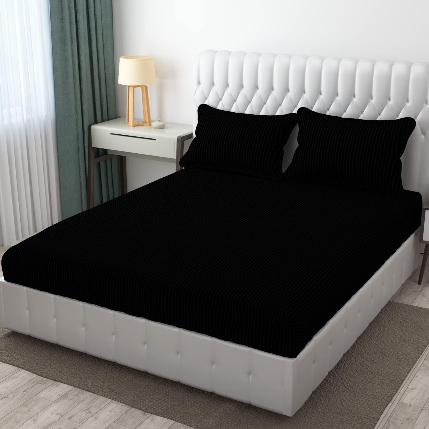 Plain Double Bedsheet For Queen Size With 2 Pillow Covers - 90 X 95 Inches, Black | Wrinkle Resistant & Soft Skin Safe | All Season Comfort Fabric