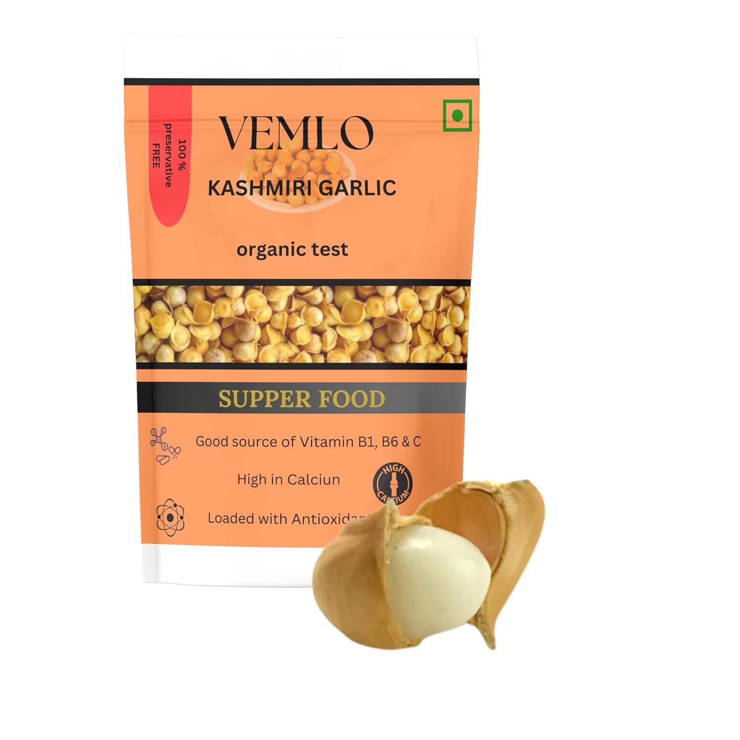 Vemlo Of Kashmiri Garlic Hassle Free, Shell Free Cloves For Instant Enjoyment, Boosts Immunity & Supports Sugar Management | 100gm 0.2lbs