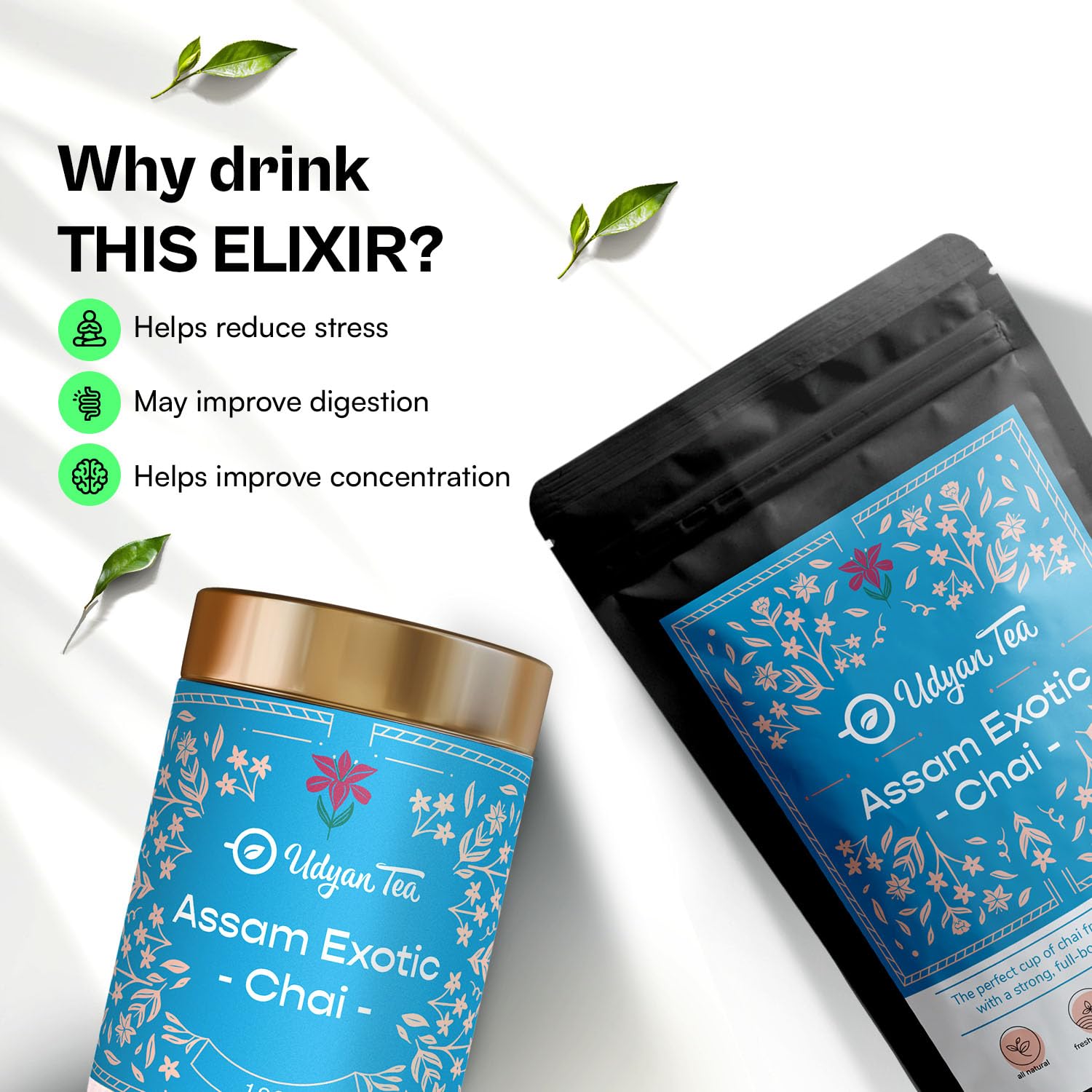 Udyan Tea Assam Exotic Chai - 250gm, 8.8 Ounce | Rich & Flavorful Chai - Premium Blend Of Fresh Tea Leaves | Traditional Indian Recipe - Natural Ingredients, High Caffeine Tea Leaf