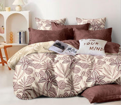 Cotton Super King Size Bedsheet With 2 Large Size Pillow Covers - 108 X 108 Inches, Brown & Beige | 240 Thread Count Suitable For All Seasons & Easy To Wash