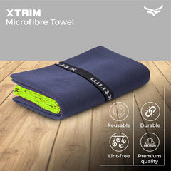 Xtrim Microfibre Towel (Medium) Bath Towel 180 Gsm | Towel For Gym, Spa, Swimming, Fabric, Quick-Dry, Extra Absorbent, Lightweight, Lint-Free, Reusable, Odour-Resistant (Navy Blue)