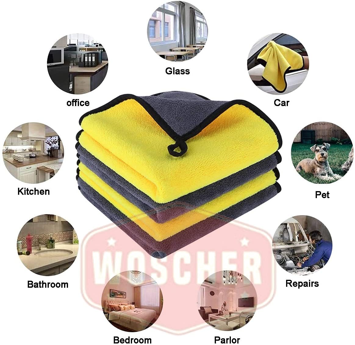 Woscher Microfiber Cloth 800 Gsm | Ultrasoft & Quick Drying Car Microfiber Cleaning Towel, Lint Free Automotive Microfiber Towel (Yellow & Grey)- Pack Of 5
