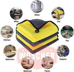 Woscher Microfiber Cloth 800 Gsm | Ultrasoft & Quick Drying Car Microfiber Cleaning Towel, Lint Free Automotive Microfiber Towel (Yellow & Grey)- Pack Of 5