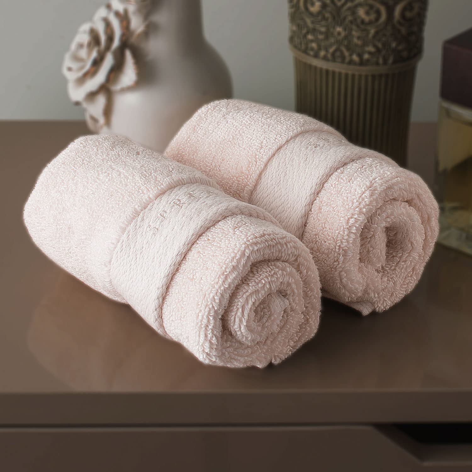 Spread Spain Resort Luxury Hotel & Spa Quality Luxurious Cotton Face Towel 720 Gsm Maximum Softness & Absorbency, Ultra-Durable - Ash Rose (2 Piece)