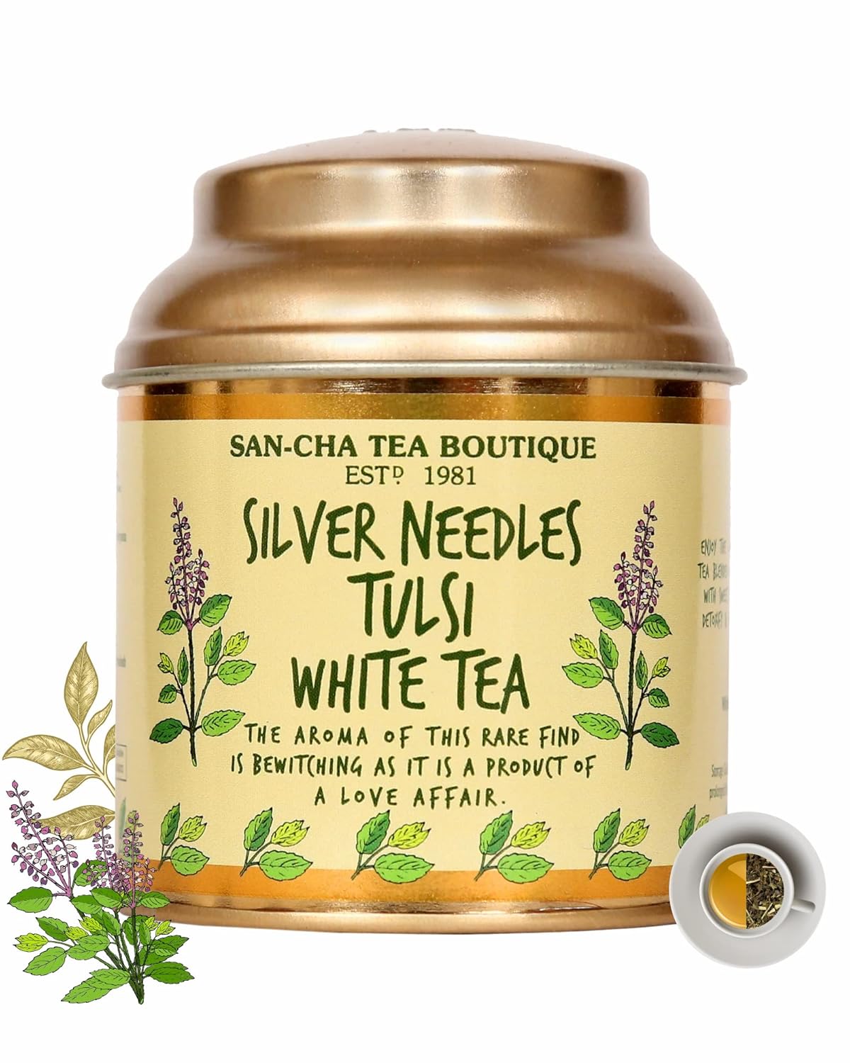 San-Cha Silver Needles Tulsi White Tea - 25gm, 0.8 Ounce | Supports Improved Immunity - Low Caffeine, Richest In Antioxidants