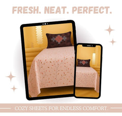 1 Double Bedsheet With Two Pillow Covers - 90 X 94 Inches, Blush Pink | 300 Thread Count Super Soft Bed Sheet For King Size Bed Floral Design