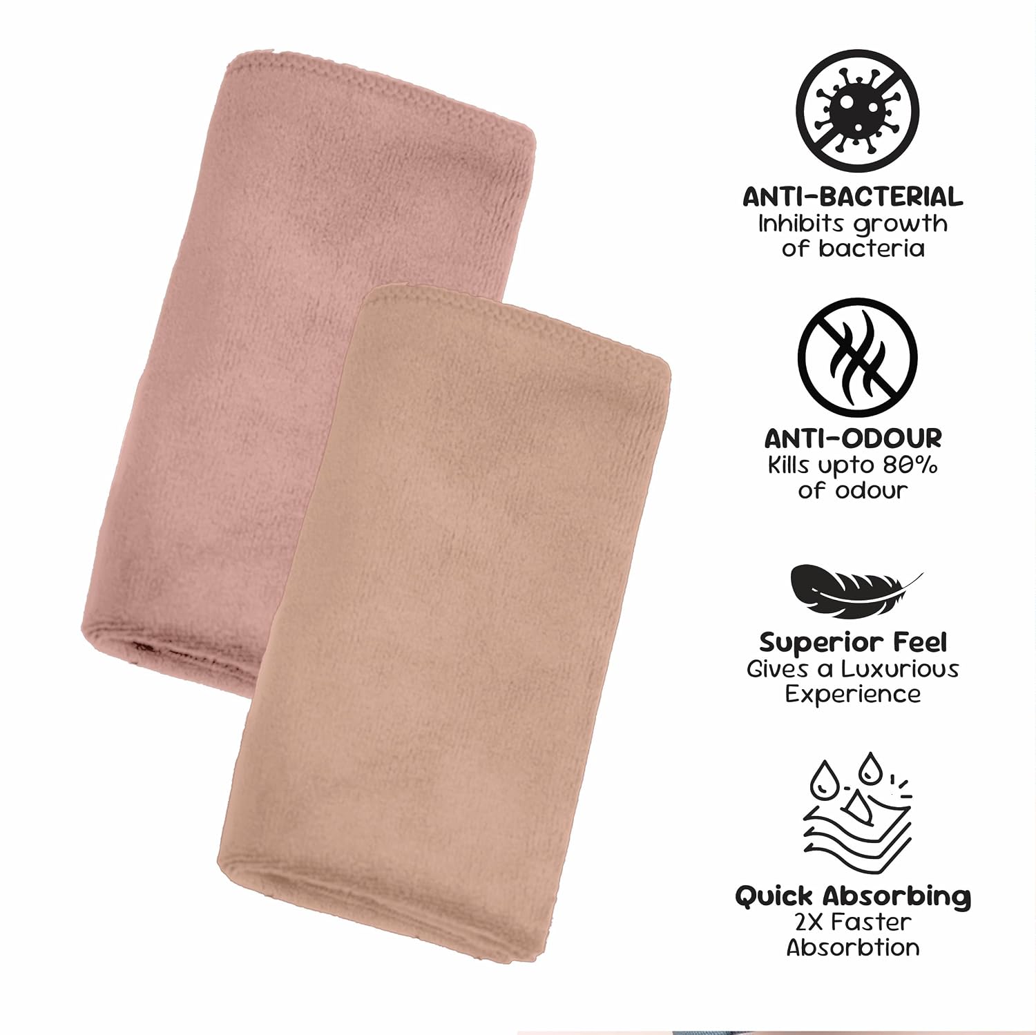 Housse Microfiber Hand Towel 1200 Gsm | Premium Quality Towels Ultra Absorbent & Anti-Bacterial For Gym (Peachy Pearl & Dusky Orchid) - Pack Of 6
