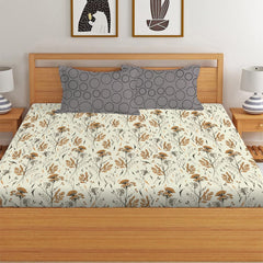 Super King Size Bedsheet For Double Bed With 2 Pillow Cover - 108 X 108 Inches, Beige & Grey | Handcrafted Using Traditional Techniques | Perfect For Gifting Anniversaries, Birthdays