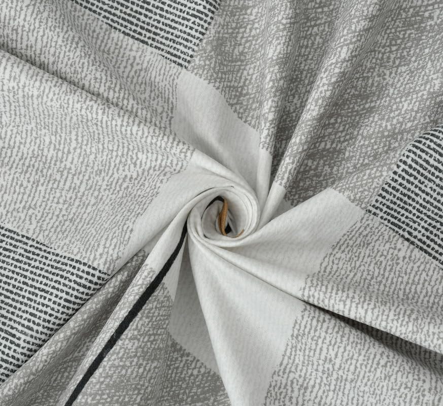 Pure Cotton Full Elastic Fitted Bedsheets For Double King Size Bed With 2 Pillow Covers | 72x78+10 Inches, White & Grey | Super Soft Brushed Glace | Breathable & Wrinkle Free