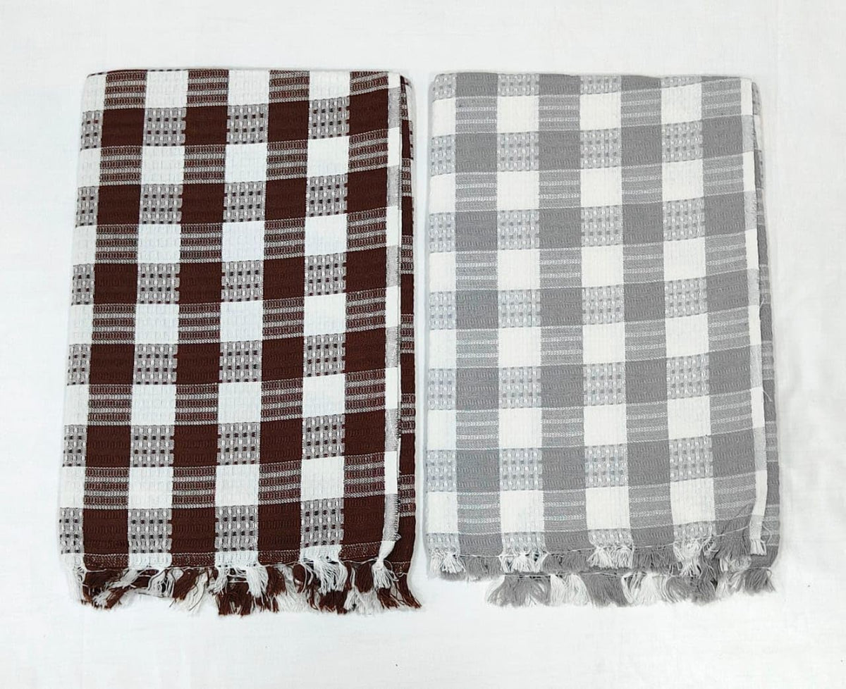 Bombay Dyeing Rimzim 100% Cotton Printed Soft & Slick Quick Drying Bath Towels 500 Gsm (Dark Brown & Grey) - 2 Pcs