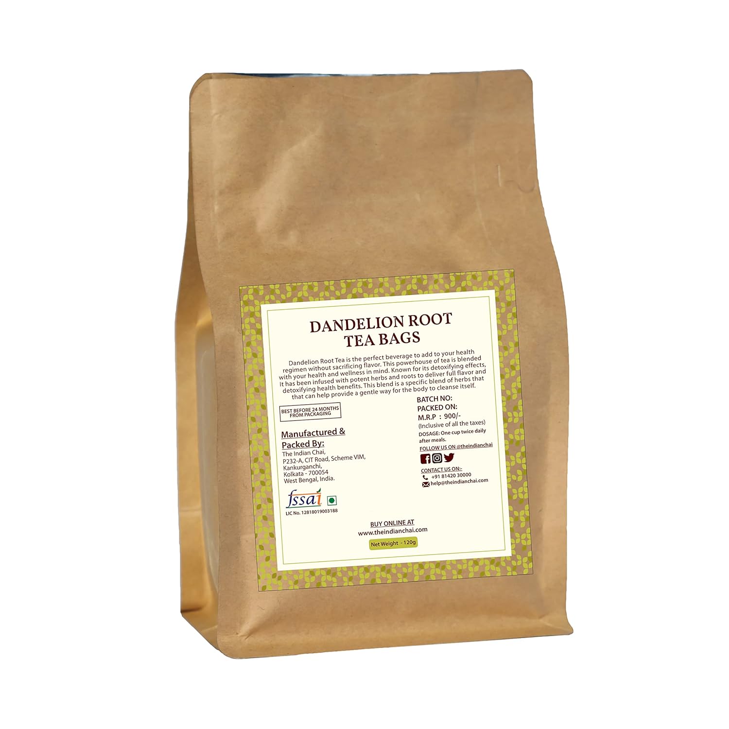 The Indian Chai Dandelion Root Tea - 60 Pyramid Tea Bags | Improves Kidney Function & Digestive Health - Caffeine Free, Gluten Free