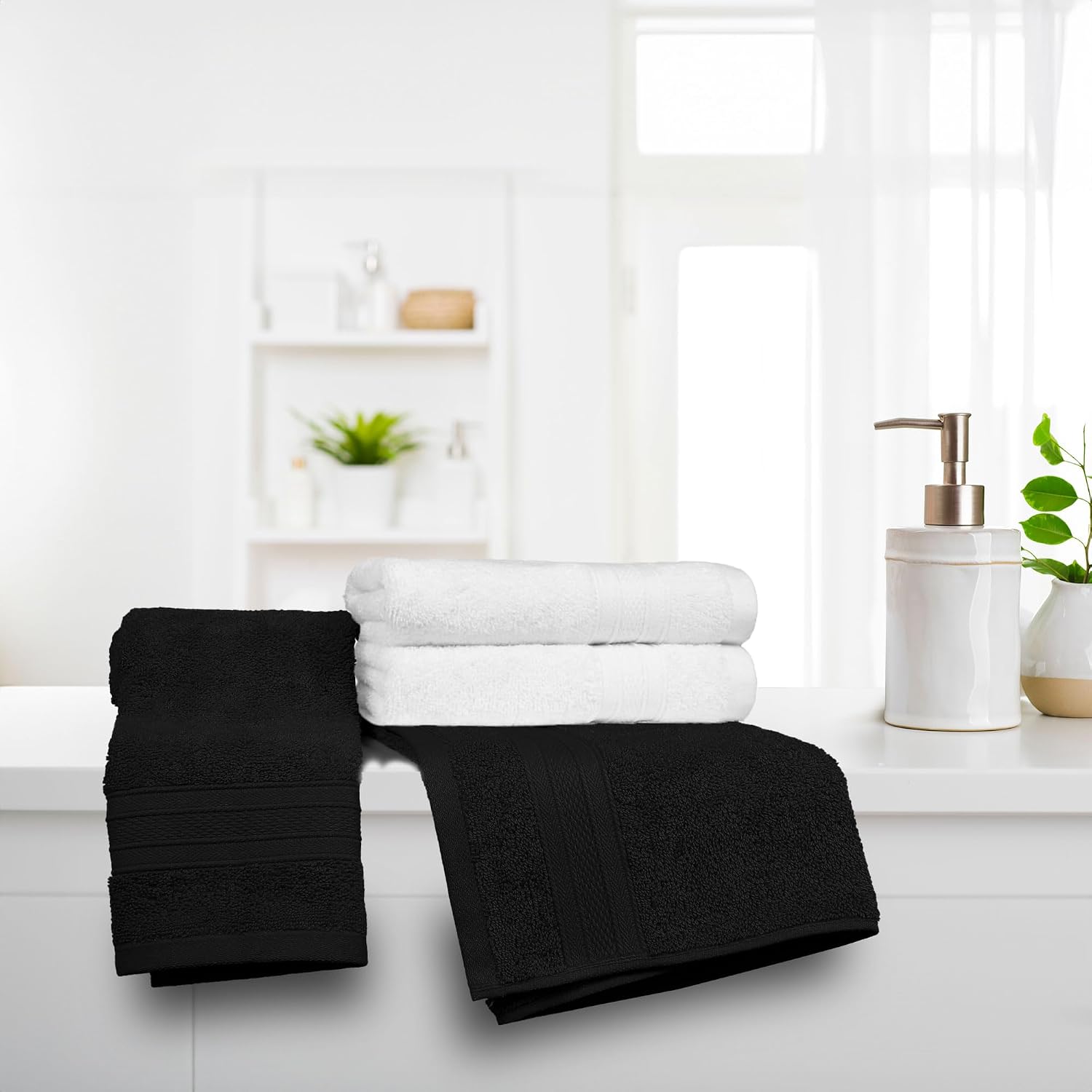 Mytrident Soft Comfort Air Rich 100% Cotton Hand Towel 800 Gsm | Highly Absorbent Towels For Men & Women Hand Towel (Black & White) - 4 Pcs
