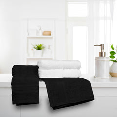 Mytrident Soft Comfort Air Rich 100% Cotton Hand Towel 800 Gsm | Highly Absorbent Towels For Men & Women Hand Towel (Black & White) - 4 Pcs