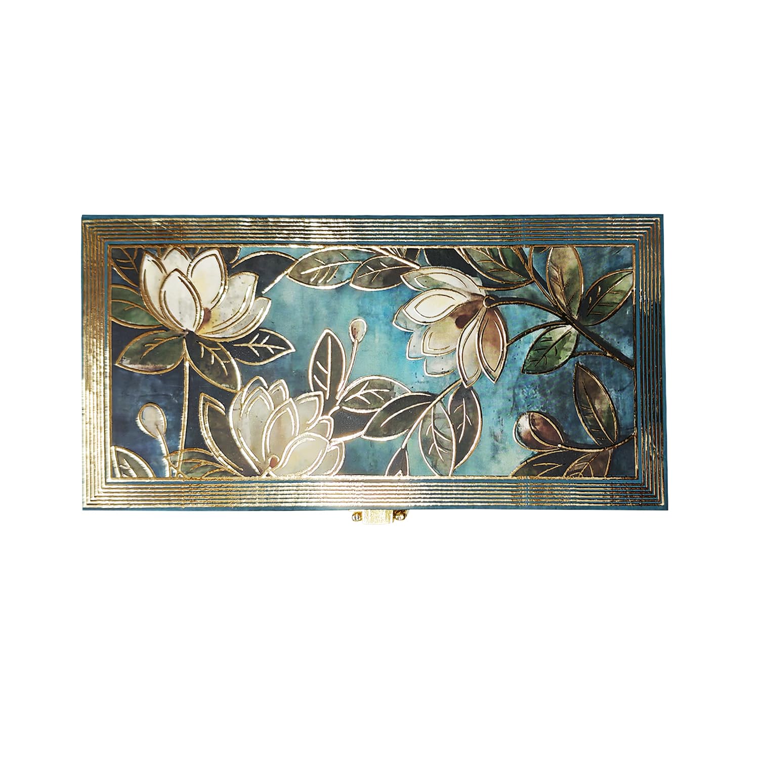 Flower Design Gold Printed Matt Touch Mgi Floral Decorative Box, Wedding Fancy Shagun Cash Box, Jewellery Box, Money Box, Gaddi Box, Colour - Green