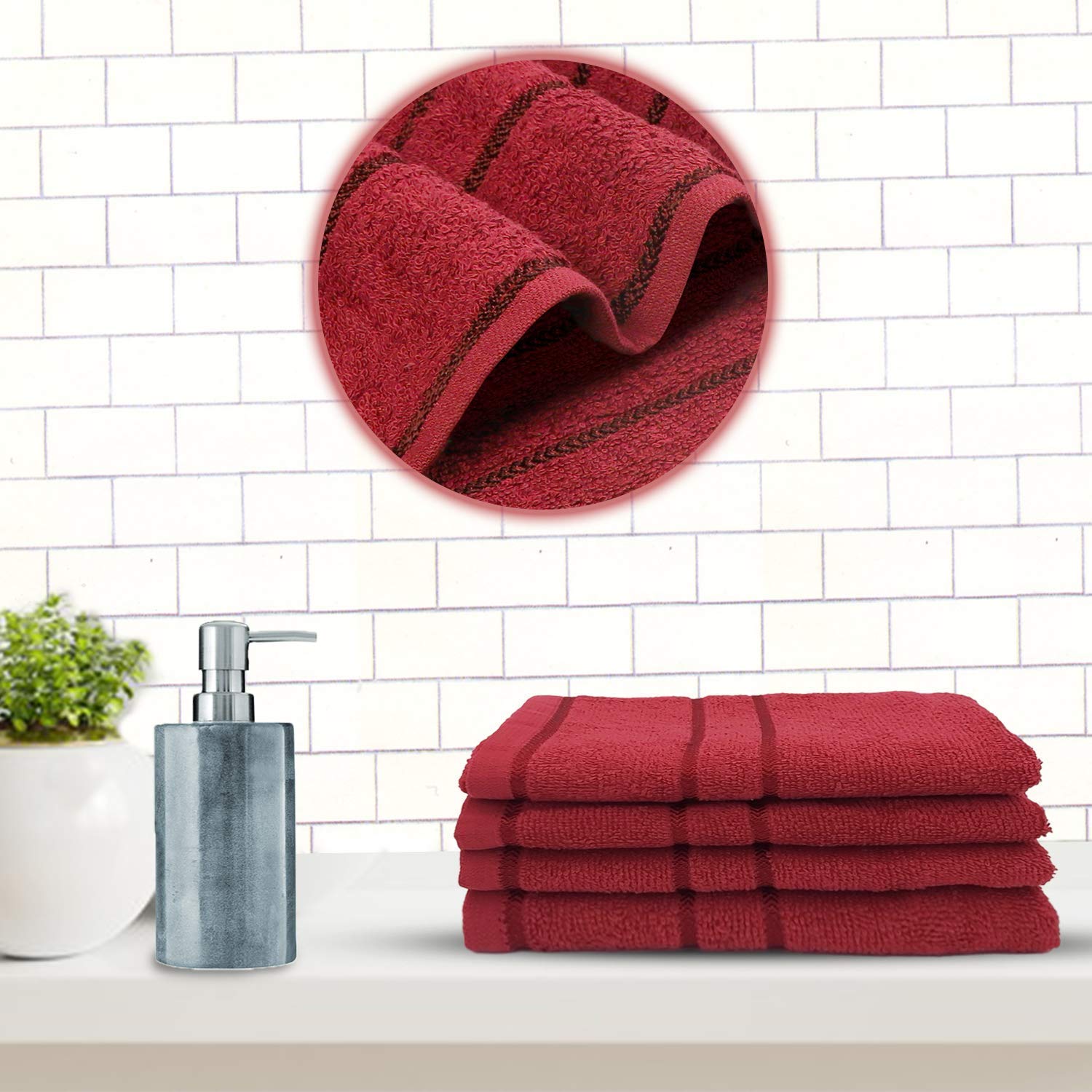 Sassoon Melrose 100% Cotton Hand Towel 800 Gsm | Highly Absorbent, Soft Material Perfect For Daily Use (Burgundy) -4 Piece