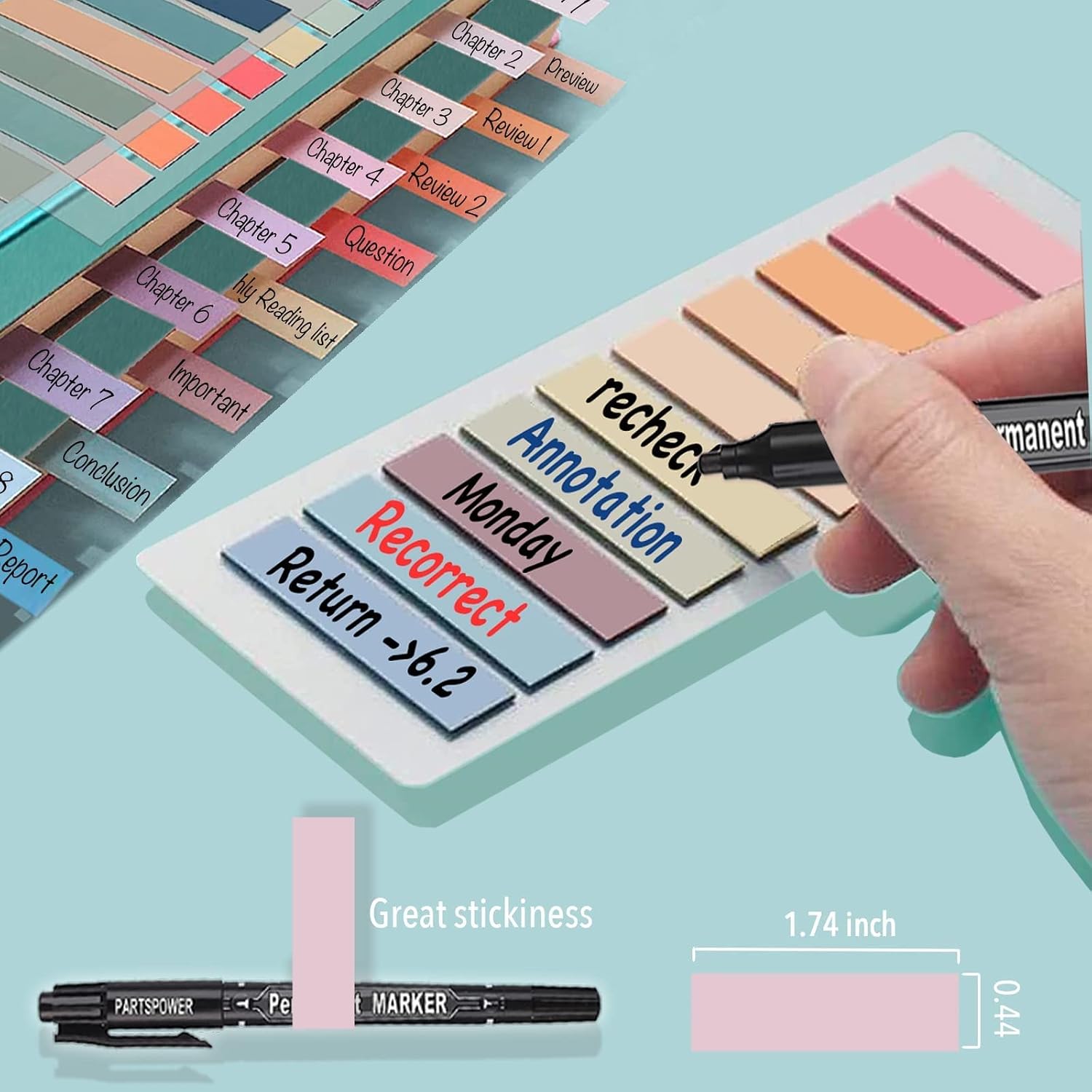 1200 Pcs Sticky Notes Plastic 60 Colors Sticky Tabs Highlighter Strips Waterproof Annotation Tabs
