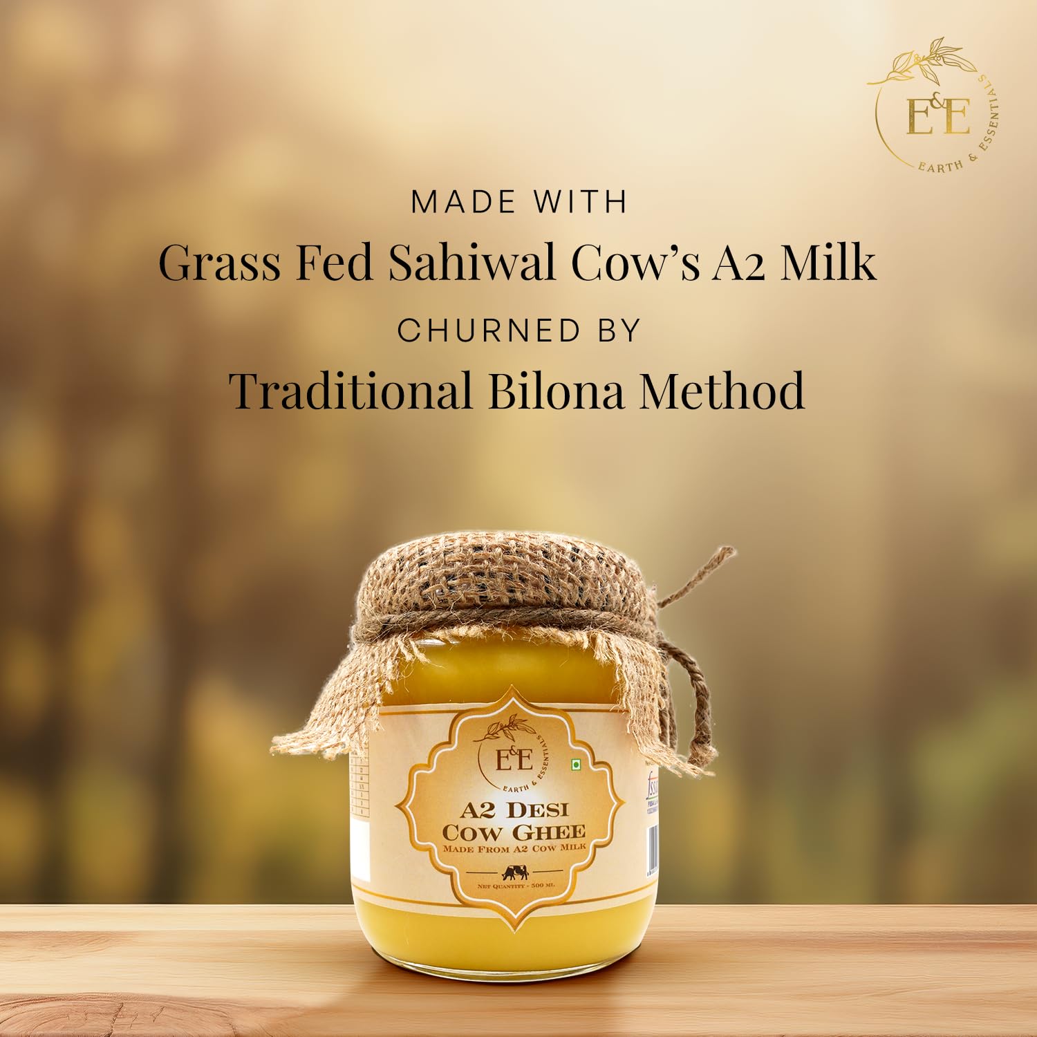 Organic A2 Desi Cow Ghee By Earth And Essentials | Natural & Healthy Danedar Ghee Ideal For Body Joint Pain | (500ml) 16.9 Ounce | Jar Pack