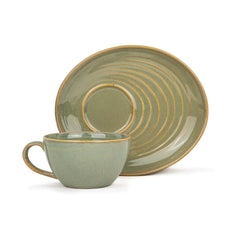 Ceramic Coffee Cup Saucer Set - Pista Green, 250ml | Ceramic Mug With Glossy Finish | Mug For Coffee - Ceramic Coffee Mug | 1 Cup + 1 Saucer - Microwave Safe