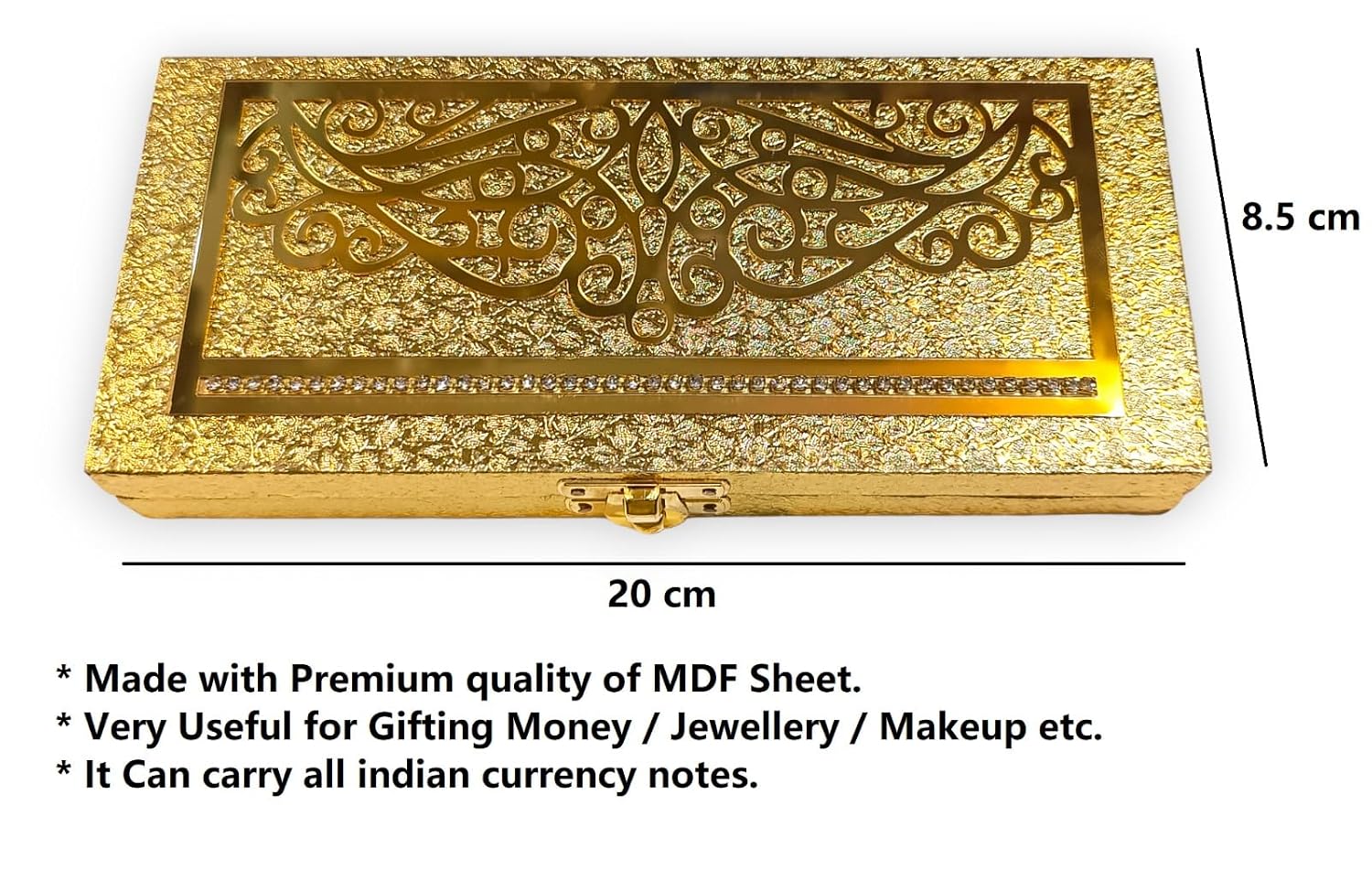 Premium Decorative Designer Mdf Gifting Cash Box Shagun & Jewellery Box For Weddings, Pattern - Golden Common, Material - Wood