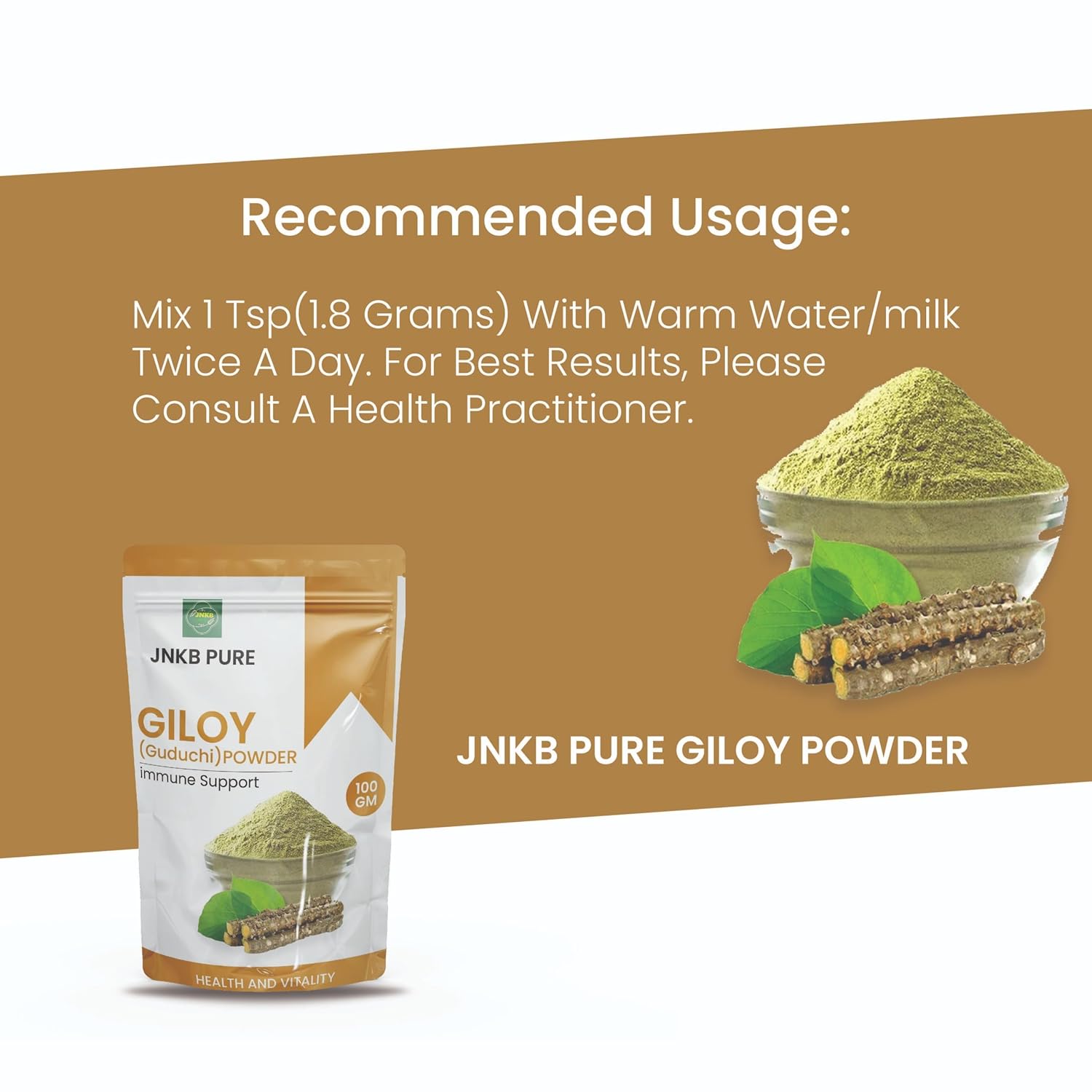 Jnkb Giloy Powder 100% Natural, Guduchi Gulvel Stem For Face, Hair, Skin, Amruthavalli Podi, Tinospora Cordifolia, No Added Chemicals | 200gm 0.4lbs