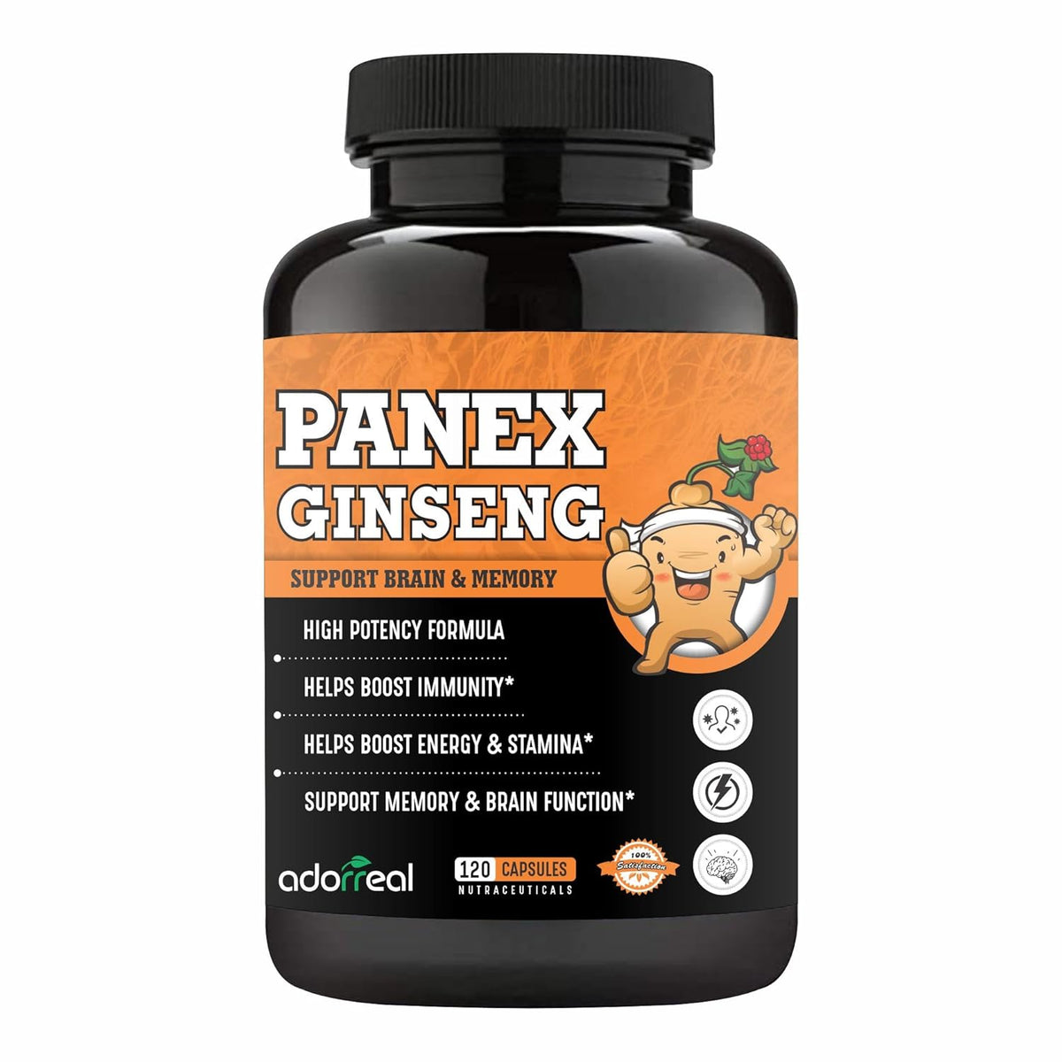 Adorreal Panex Ginseng High Potency Formula, Supports Brain & Memory, Boosts Immunity & Energy | 120 Capsules 150gm 0.3lbs