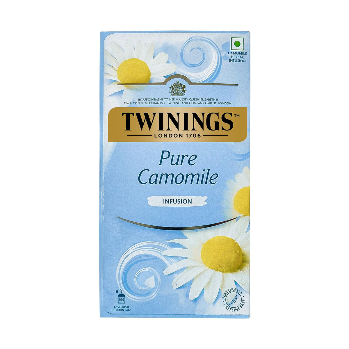 Twinings Pure Chamomile Infusion Tea - 100gm, 3.5 Ounce, 100 Envelope Tea Bags | Promotes Good Sleep, Stress Relief, Relax - Light & Gentle Taste, Caffeine Free