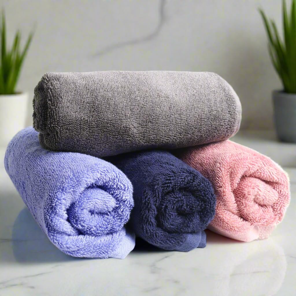 Heelium Bamboo Hand Towel 800 Gsm | Ultra Absorbent & Anti-Bacterial 3x Softer Than Cotton Towels (Peach, Blue, Grey, Iris)- Pack Of 4